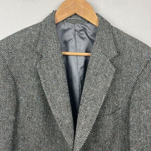 Magee Tweed Wool Blazer Sport Coat‎ 3Button Casual Gray Herringbone Jacket 44L - Picture 2 of 11